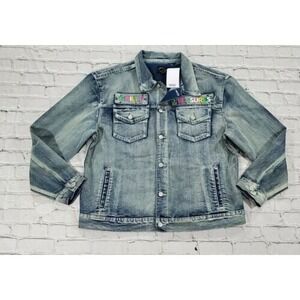 WESC Guilty Pleasures MENS SIZE LARGE Thrills Unisex Trucker Denim Jacket